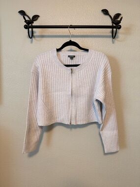 wild fable Light Blue Ribbed Zip-Front Cropped Cardigan
